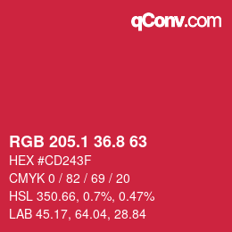 カラーコード: RGB 205.1 36.8 63 | qconv.com