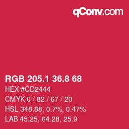 カラーコード: RGB 205.1 36.8 68 | qconv.com