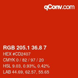 カラーコード: RGB 205.1 36.8 7 | qconv.com