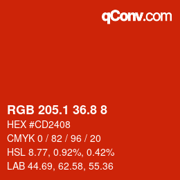 Color code: RGB 205.1 36.8 8 | qconv.com