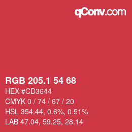 カラーコード: RGB 205.1 54 68 | qconv.com