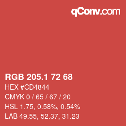 カラーコード: RGB 205.1 72 68 | qconv.com