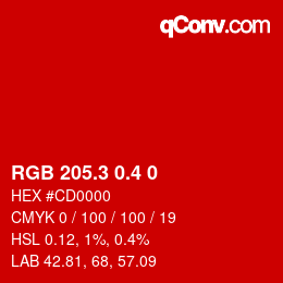 カラーコード: RGB 205.3 0.4 0 | qconv.com