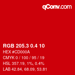 カラーコード: RGB 205.3 0.4 10 | qconv.com
