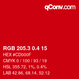 カラーコード: RGB 205.3 0.4 15 | qconv.com