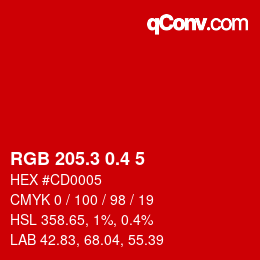カラーコード: RGB 205.3 0.4 5 | qconv.com
