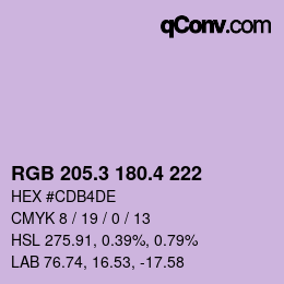 カラーコード: RGB 205.3 180.4 222 | qconv.com