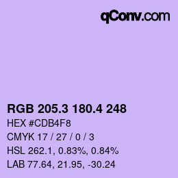 カラーコード: RGB 205.3 180.4 248 | qconv.com