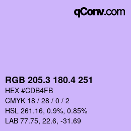 カラーコード: RGB 205.3 180.4 251 | qconv.com