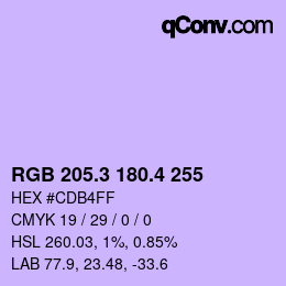 カラーコード: RGB 205.3 180.4 255 | qconv.com