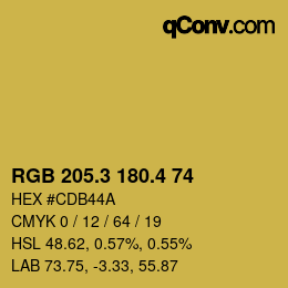 カラーコード: RGB 205.3 180.4 74 | qconv.com