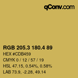 カラーコード: RGB 205.3 180.4 89 | qconv.com