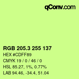 カラーコード: RGB 205.3 255 137 | qconv.com