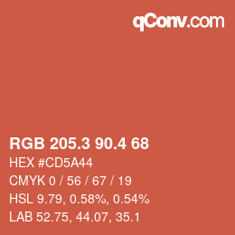 カラーコード: RGB 205.3 90.4 68 | qconv.com