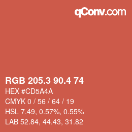カラーコード: RGB 205.3 90.4 74 | qconv.com