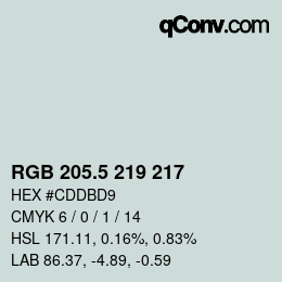 颜色代码: RGB 205.5 219 217 | qconv.com