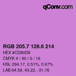 カラーコード: RGB 205.7 128.6 214 | qconv.com