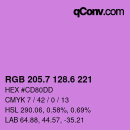 カラーコード: RGB 205.7 128.6 221 | qconv.com