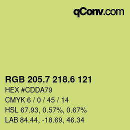 カラーコード: RGB 205.7 218.6 121 | qconv.com