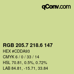 カラーコード: RGB 205.7 218.6 147 | qconv.com