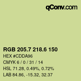 カラーコード: RGB 205.7 218.6 150 | qconv.com