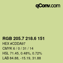 カラーコード: RGB 205.7 218.6 151 | qconv.com