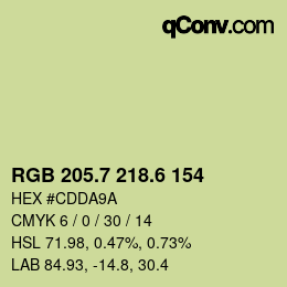カラーコード: RGB 205.7 218.6 154 | qconv.com