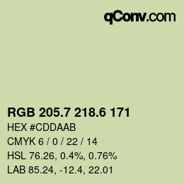 カラーコード: RGB 205.7 218.6 171 | qconv.com