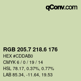 カラーコード: RGB 205.7 218.6 176 | qconv.com