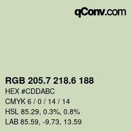 カラーコード: RGB 205.7 218.6 188 | qconv.com
