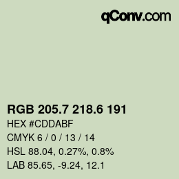 カラーコード: RGB 205.7 218.6 191 | qconv.com