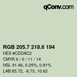 カラーコード: RGB 205.7 218.6 194 | qconv.com