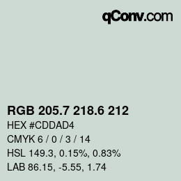 カラーコード: RGB 205.7 218.6 212 | qconv.com