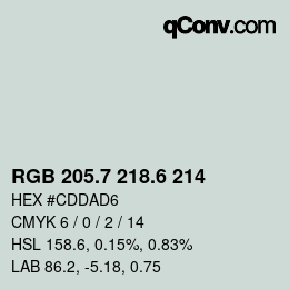 カラーコード: RGB 205.7 218.6 214 | qconv.com