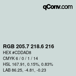 カラーコード: RGB 205.7 218.6 216 | qconv.com