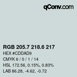カラーコード: RGB 205.7 218.6 217 | qconv.com