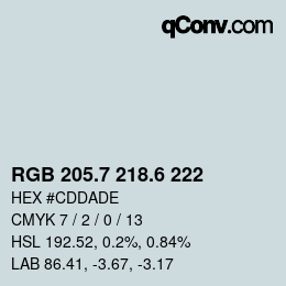 カラーコード: RGB 205.7 218.6 222 | qconv.com