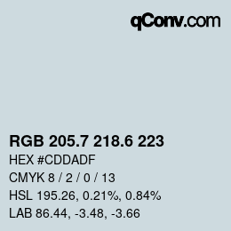 カラーコード: RGB 205.7 218.6 223 | qconv.com