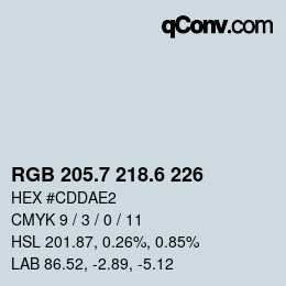 カラーコード: RGB 205.7 218.6 226 | qconv.com