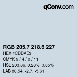 カラーコード: RGB 205.7 218.6 227 | qconv.com