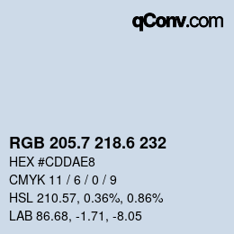 カラーコード: RGB 205.7 218.6 232 | qconv.com