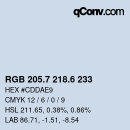 カラーコード: RGB 205.7 218.6 233 | qconv.com