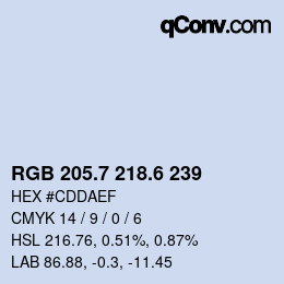 カラーコード: RGB 205.7 218.6 239 | qconv.com