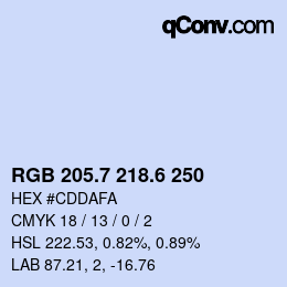カラーコード: RGB 205.7 218.6 250 | qconv.com