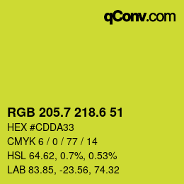 カラーコード: RGB 205.7 218.6 51 | qconv.com
