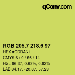 カラーコード: RGB 205.7 218.6 97 | qconv.com
