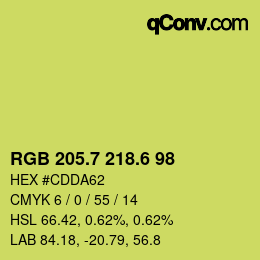 カラーコード: RGB 205.7 218.6 98 | qconv.com
