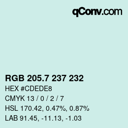 カラーコード: RGB 205.7 237 232 | qconv.com