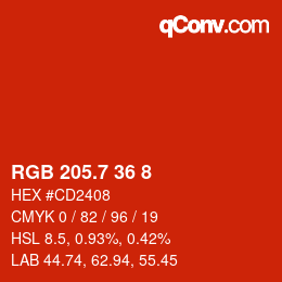 カラーコード: RGB 205.7 36 8 | qconv.com