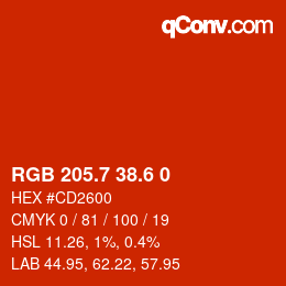カラーコード: RGB 205.7 38.6 0 | qconv.com